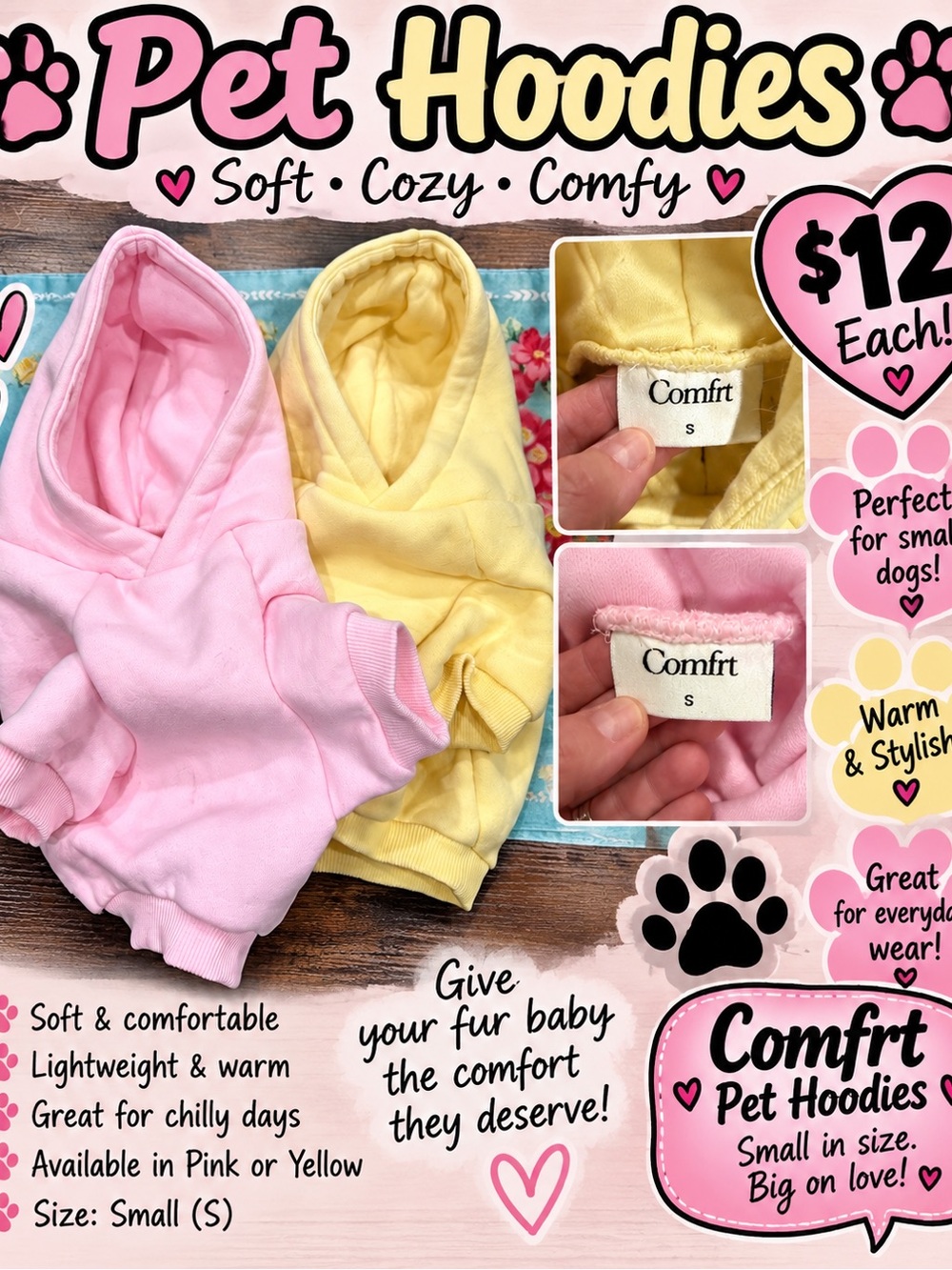 Comfort Colors Pastel Pink & Soft Yellow Dog Hoodie Set